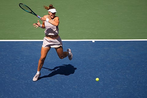 US Open tennis 2024: Beatriz Haddad Maia, of Brazil, returns a shot to Karolina Muchova